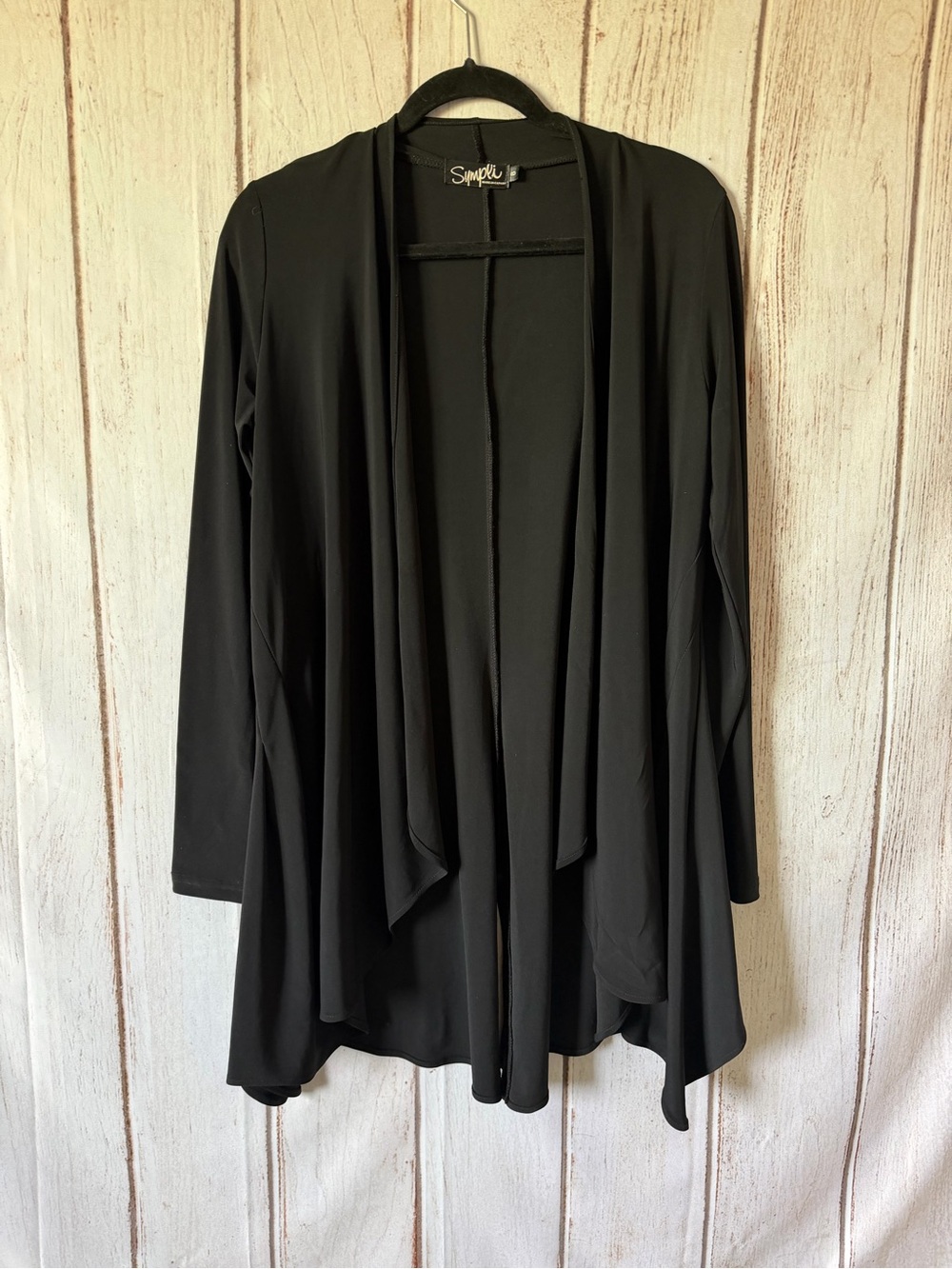 Sympli Black Draped Open Front Cardigan Size 8 Matte Jersey Long Sleeve
